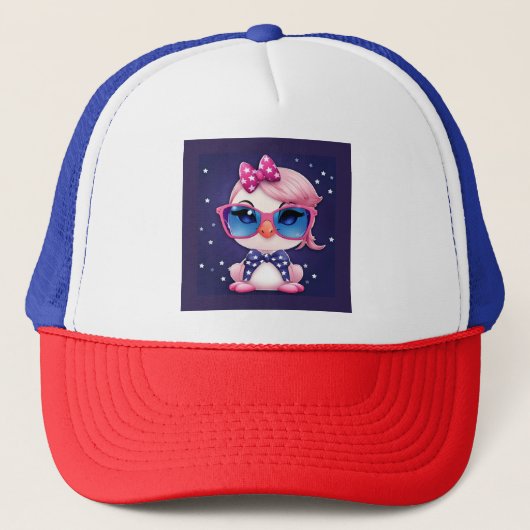 Amerikaanse vlag met Flamingo Cartoon-69680 Trucker Pet (Voorkant)