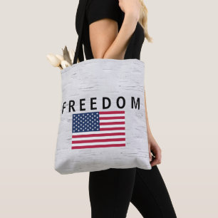 Amerikaanse vlag met Freedom Tekst op berk Draagtas