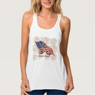  Amerikaanse vlag met Gold Glitter Fireworks Tanktop