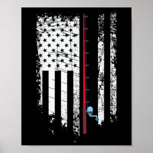 Amerikaanse vlag met hengel - Patriottische visser Poster