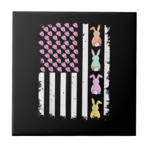Amerikaanse vlag met konijn voor Pasen Tegeltje