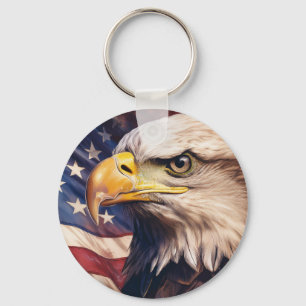 Amerikaanse vlag met kop van Amerikaanse zeearend Sleutelhanger