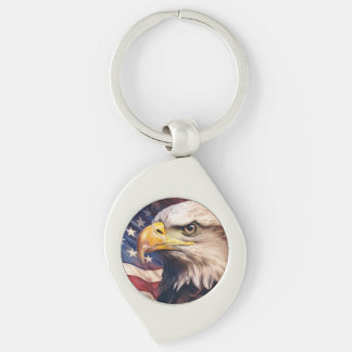 Amerikaanse vlag met kop van Amerikaanse zeearend Sleutelhanger