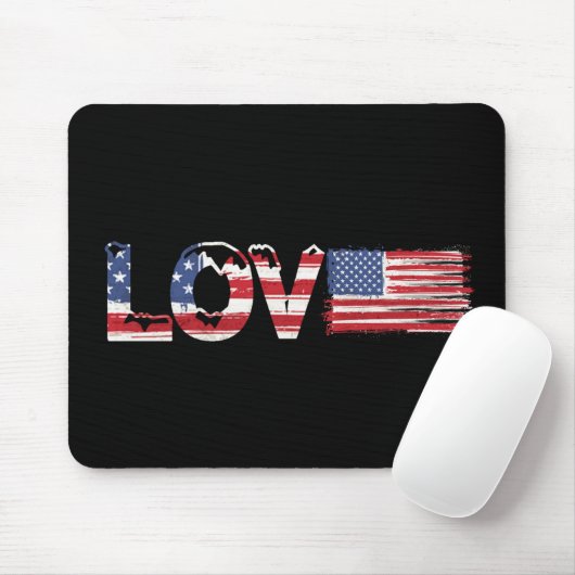 Amerikaanse vlag met liefdestekst muismat (Met muis)