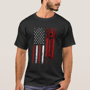 Amerikaanse vlag met motor van auto-pomp grafisch t-shirt
