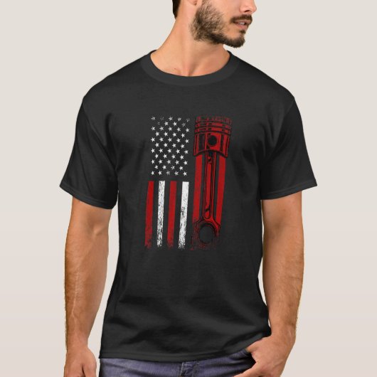 Amerikaanse vlag met motor van auto-pomp grafisch  t-shirt (Voorkant)