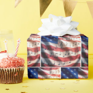Amerikaanse vlag met muzieknoten cadeaupapier