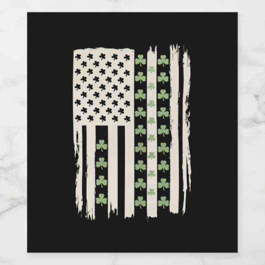 Amerikaanse vlag met Shamrocks voor St Patricks Wijn Etiket (Enkel label)