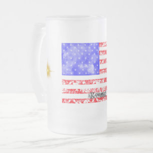 Amerikaanse vlag met sterbursts en faux kant Matglas Bierpul