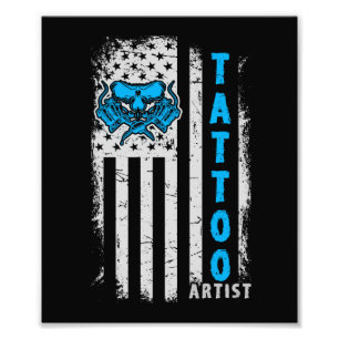 Amerikaanse vlag met Tattoo artiest Foto Afdruk