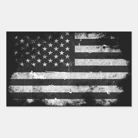 Amerikaanse vlag met zwarte en witte vlag rechthoekige sticker (Voorkant)