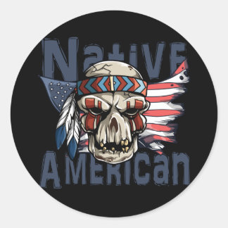 Amerikaanse vlag (Native American Indian Warrior S Ronde Sticker