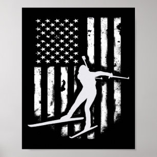 Amerikaanse Vlag Nordic Ski Cool Skier Gift Top T Poster