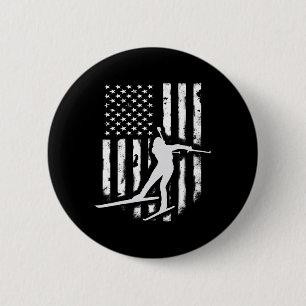 Amerikaanse Vlag Nordic Ski Cool Skier Gift Top T Ronde Button 5,7 Cm