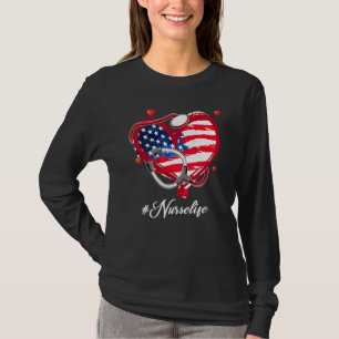 Amerikaanse vlag Nurse Life Heart Stethoscoop - vl T-shirt