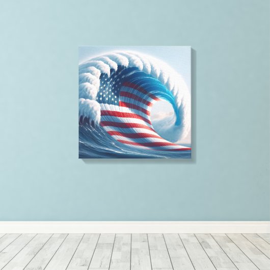 Amerikaanse vlag Ocean Wave Canvas Afdruk (Insitu (Houten vloer))