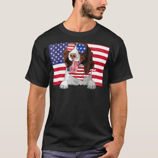 Amerikaanse vlag op 4 juli Engels Springer Spaniel T-shirt (Voorkant)