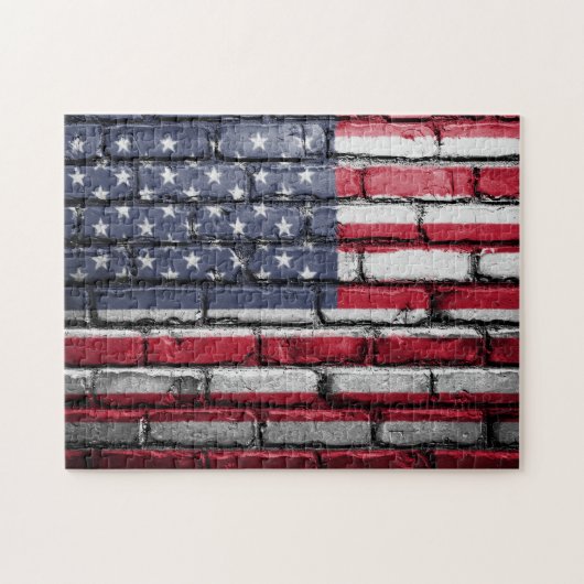 Amerikaanse vlag op Brick Wall Legpuzzel (Horizontaal)