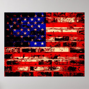 Amerikaanse vlag op de oude muur poster