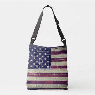 -Amerikaanse vlag op een muur Crossbody Tas