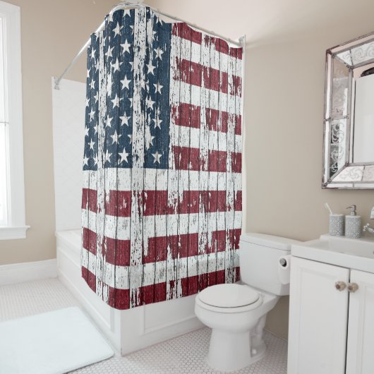 Amerikaanse vlag op hout douchegordijn (In situ)