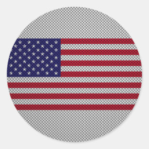 Amerikaanse vlag op koolstofvezelstijldecor ronde sticker