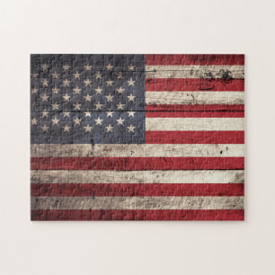 Amerikaanse vlag op oude houtnerf legpuzzel