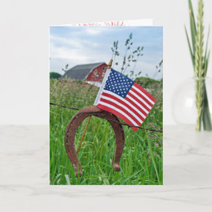 Amerikaanse vlag op roestig hoefijzer kaart