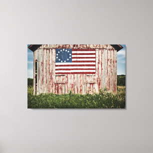 Amerikaanse vlag op schuur geschilderd canvas afdruk