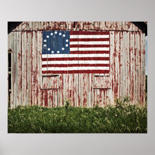 Amerikaanse vlag op schuur geschilderd poster (Voorkant)