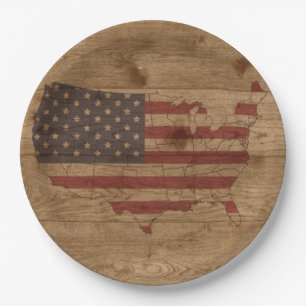 Amerikaanse vlag over bijthout Patriottisch VS Papieren Bordje