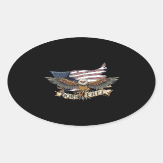 Amerikaanse vlag Patriotic Bald Eagle Geboren vrij Ovale Sticker