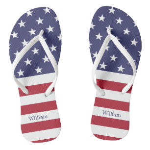 Amerikaanse vlag Patriottic Custom Name Blue Red W Teenslippers