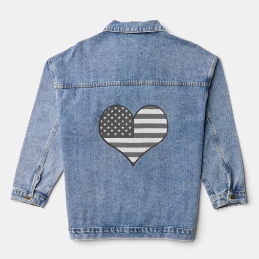 Amerikaanse vlag Patriottisch Hart zwart-wit Denim Jacket (Achterkant)