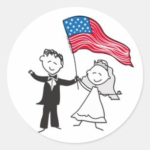 Amerikaanse vlag Patriottische bride en Groom Ronde Sticker