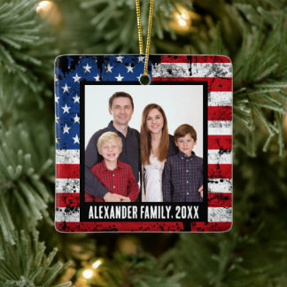 Amerikaanse vlag Patriottische Familie Foto Keramisch Ornament