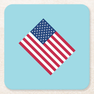 Amerikaanse Vlag Patriottische Feest Papieren Onde Vierkante Kartonnen Onderzetter