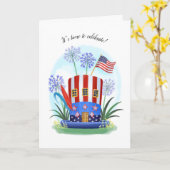 Amerikaanse Vlag Patriottische Hoed Viering Kaart (Gele Bloem)