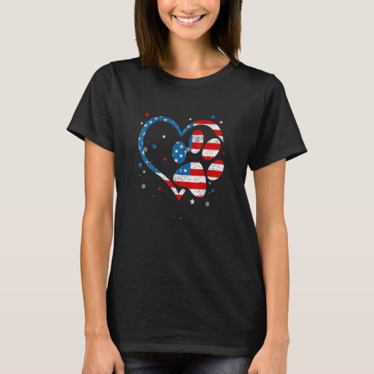 Amerikaanse vlag Patriottische hond Pauw print 4 u T-shirt (Voorkant)