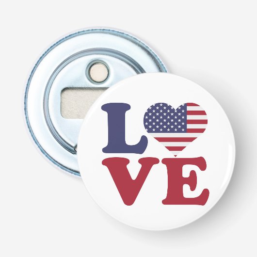 Amerikaanse vlag Patriottische Liefde Button Flesopener (Voorkant)