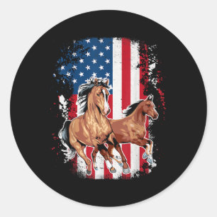 Amerikaanse vlag Patriottische paard Horseback Rid Ronde Sticker