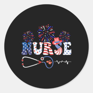 Amerikaanse Vlag Patriottische Verpleegster Stetho Ronde Sticker