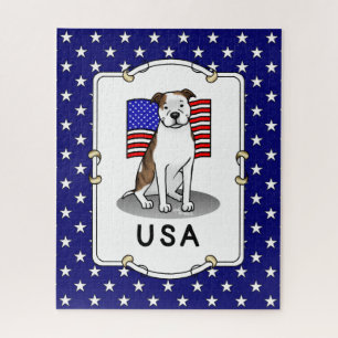 Amerikaanse vlag Pit Bull (lt brindle white 3) Legpuzzel