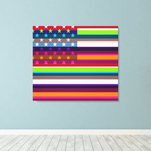 Amerikaanse vlag Pop Art 7 Canvas Afdruk (Insitu (Houten vloer))