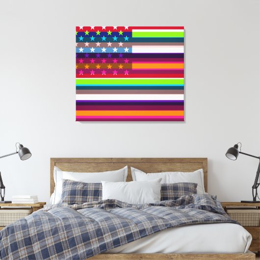 Amerikaanse vlag Pop Art 7 Canvas Afdruk (Insitu (Slaapkamer))