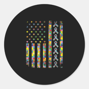 Amerikaanse vlag Puzzle Piece Ribbon Cool Autisme Ronde Sticker