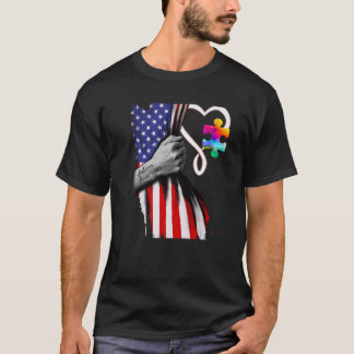 Amerikaanse vlag Puzzle Piece Ribbon Cool Autisme  T-shirt
