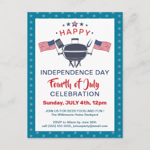 Amerikaanse vlag Red White Blue 4 van JULY BBQ Par Uitnodiging Briefkaart