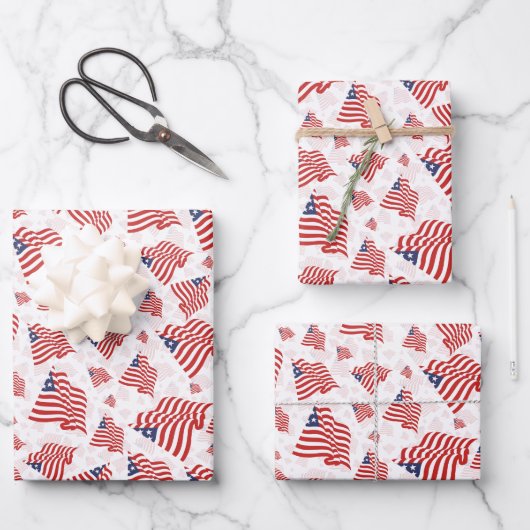 Amerikaanse vlag Red White Blue Random Pattern Inpakpapier Vel (Voorkant)