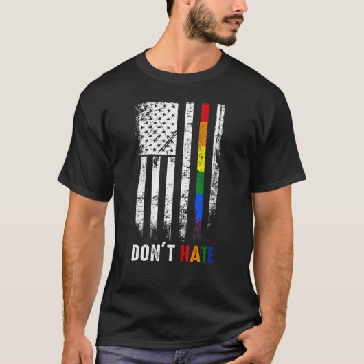 Amerikaanse vlag Regenboog haat geen homo lgbetq l T-shirt (Voorkant)